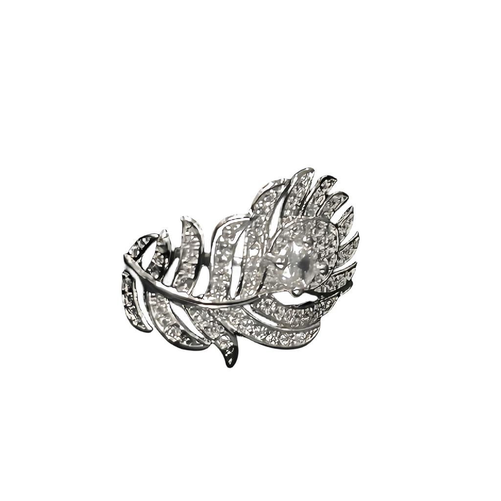 Light Luxury, High-End Feeling, Full Of Diamonds, Zircon Feathers, Camellia, Star Light Opening Ring, Niche Design, Stacked Personalized Ring