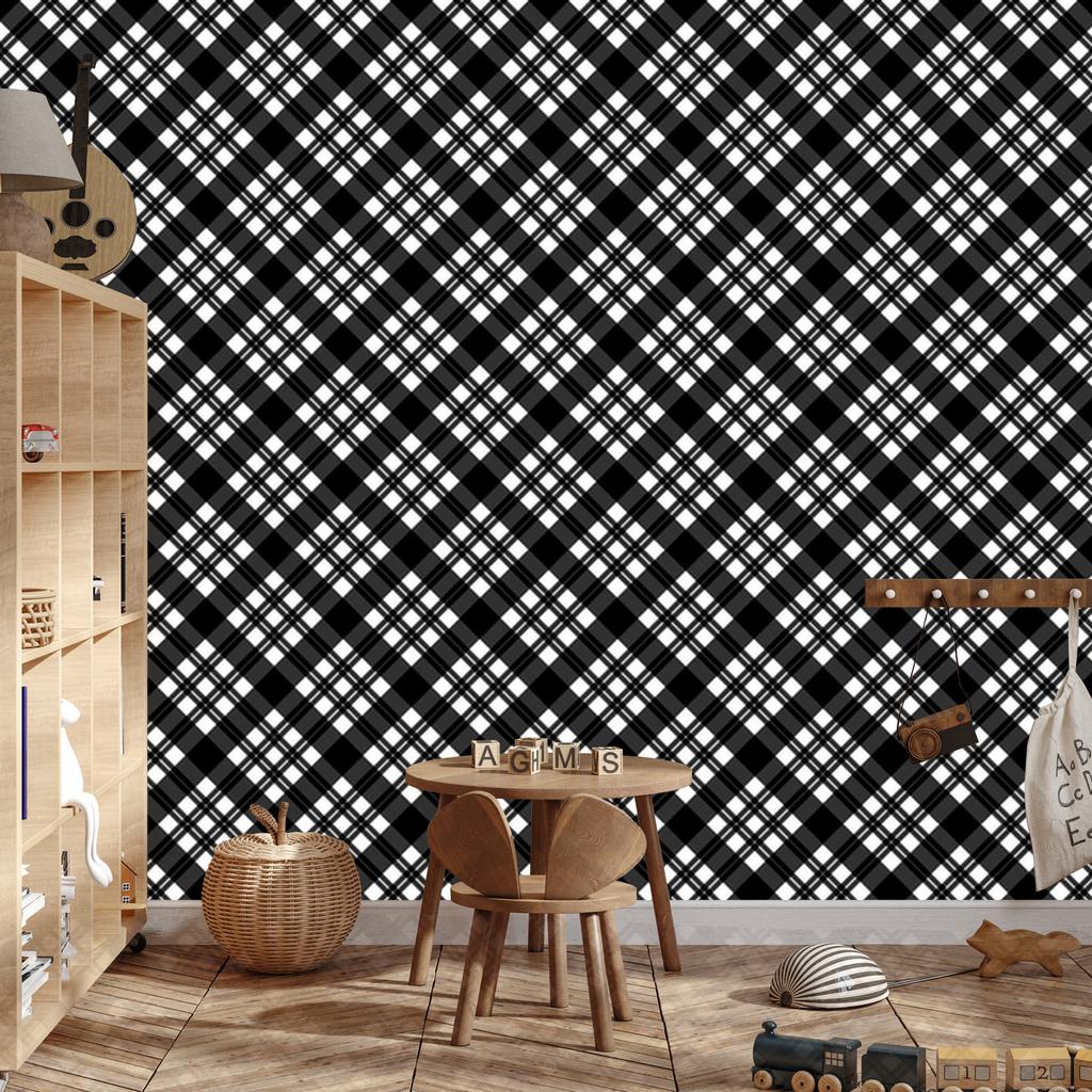 Wallpaper Black and white checkered graphite and gray 50x1000