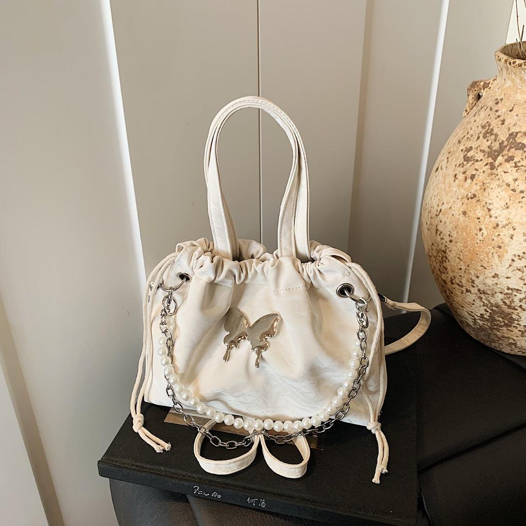 Schoolbag1011 Summer Casual Aesthetic Texture Solid Color Pearl Ladies Han Fan Fashion Shoulder Crossbody Handheld Backpack