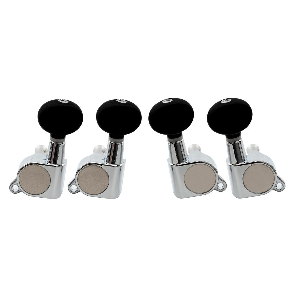 Musiclily 2 Left and 2 Right Ukulele Tuners, Chrome with Black Buttons