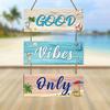 Strand-Thema Wandschild Nur Gute Vibes Holz-Hängeschild mit Hanfseil Küsten-Ozean-Stil Willkommensschild für Veranda Zaun Außen Innen Dekoration