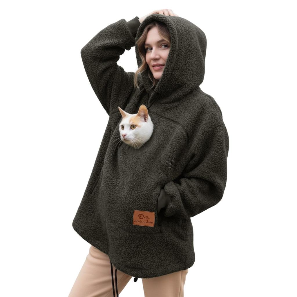Unisex Outdoor Beuteltasche Hoodie Haustiertrage-Hoodie mit Reißverschluss Haustierpflege-Hoodies Fuzzy Zip Kapuzenpullover