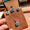 Fashion Square Bag Octagonal Rose Cut Pendant Necklace Colorful Diamond Ring Aquamarine Earrings Pink Diamond Treasure Suit Women