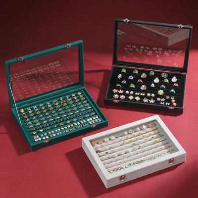 Flannel Hundred-digit Ring Box with Lid Large-capacity Jewelry Box Diamond Ring Box Stall Display Box Ring Storage Box