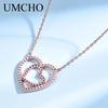 Umcho Double Heart Chain Necklace Solid 925 Sterling Silver Necklaces For Women Anniversary Valentine's Day Present Fine Jewelry