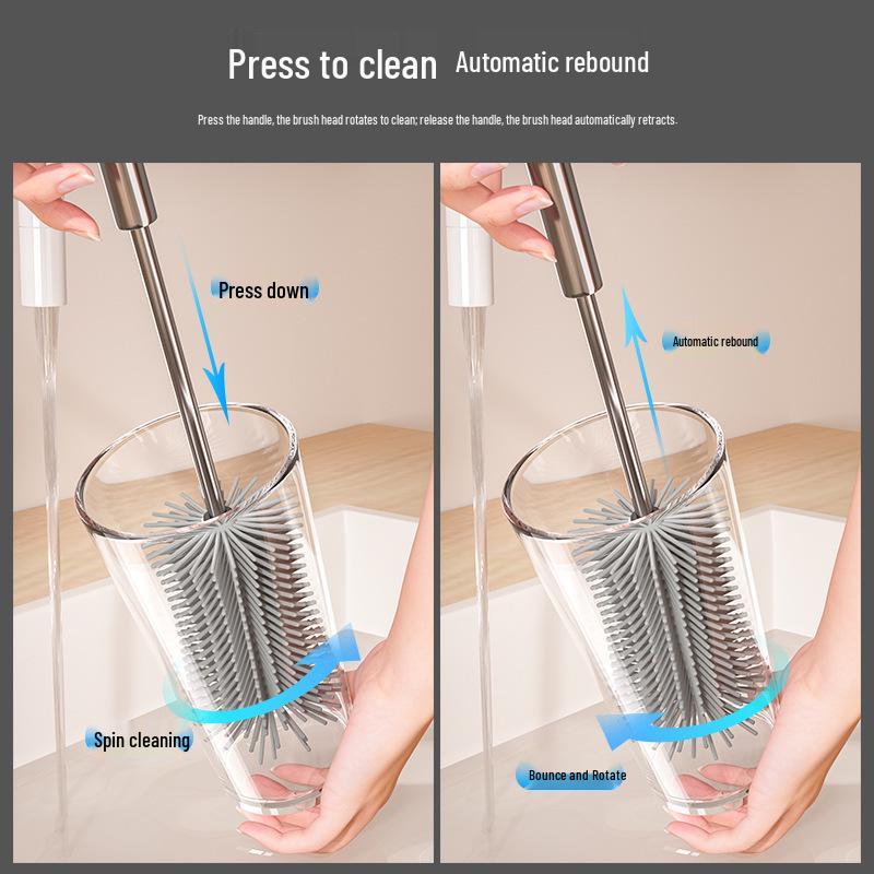 Silicone Rotating Cup & Bottle Cleaning Brush with Long Handle for Stain Removal
