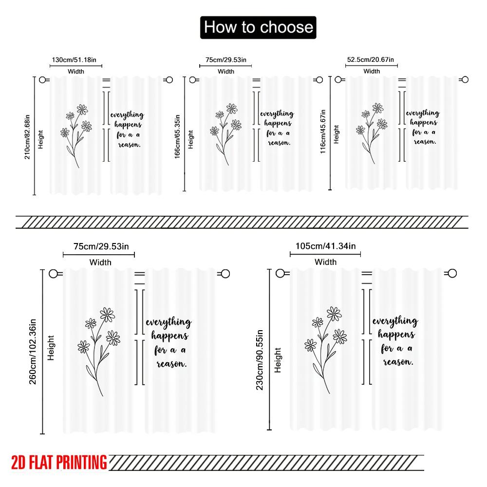 2pcs 2D Flat Printing Curtains Floral Motivational Quote 100% Polyester Without Electricity Holiday Decorations Perfect for