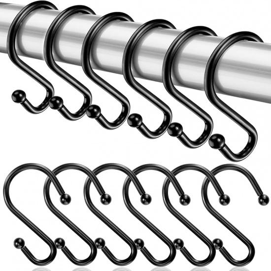 Shower Curtain Hooks, Metal Shower Hooks for Shower Curtain Rod, Rust Proof Metal Shower Curtain Rings, S Hook Set of 12,White.