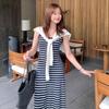 Neues Mode gestreiftes ärmelloses koreanisches glockenförmiges Kleid