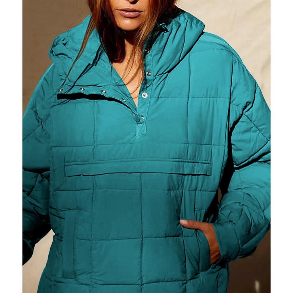 Women's Autumn/Winter Solid Color Hooded Cotton Jacket: Foldable, Long Sleeve, Pullover with Pocket.