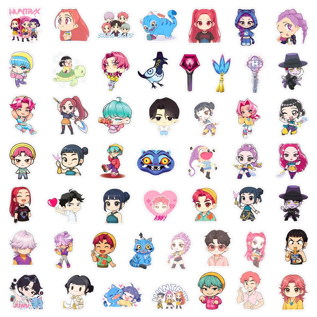 50 Pieces Chibi K-Pop Witch Hunter Group Stickers - Stylish Graffiti Waterproof Decals for Notebooks & Water Bottles