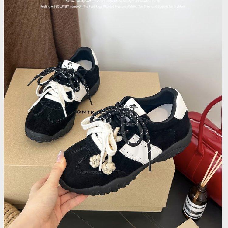 Cowhide version new color~ 5cm inner height increase crescent thick-soled mandarin duck shoelaces sports and leisure shoes women's German training sh