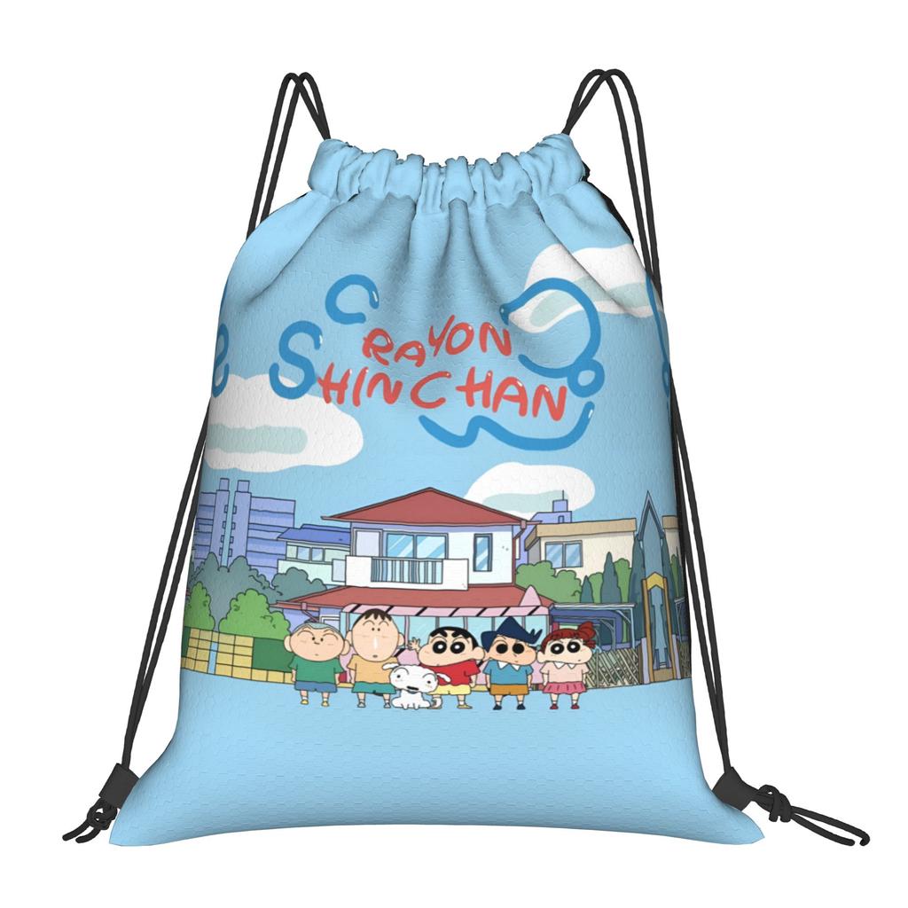 Custom Crayons Shins Chans Drawstring Bag Men Women Portable Gym Sports Sackpack Cartoon Shopping Storage Backpacks