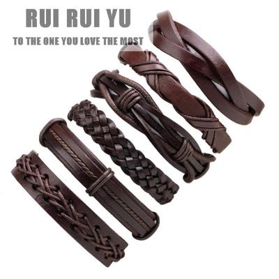 RUI RUI YU 6 Teile/satz Mann Stilvolle Leder Wachs Seil Gewebte Armband Kreative Mehrschichtige Handkette