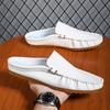 Fashion Handmade Casual Leather Slippers Men Summer Beach Slides Sandals Fashionable Outdoor Male Muller Shoes Non Slip Comfy Half Drag