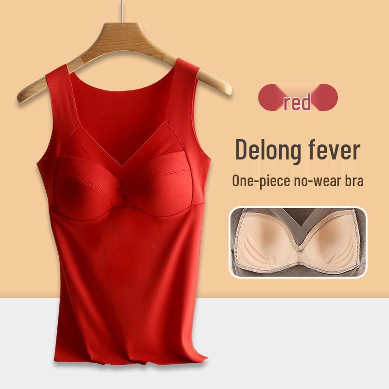 Top Colete Quente Feminino de Veludo Alemão de Uma Peça com Sutiã Embutido para Outono e Inverno