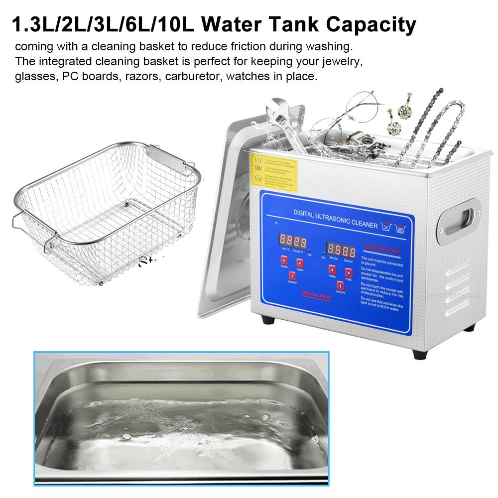 Ultrasonic Cleaner 1.3L/2L/3L/6L/10L Ultrasound Auto Parts Tool Lab Utensils Cleaning Machine Portable Ultrasonic Heated Cleaner