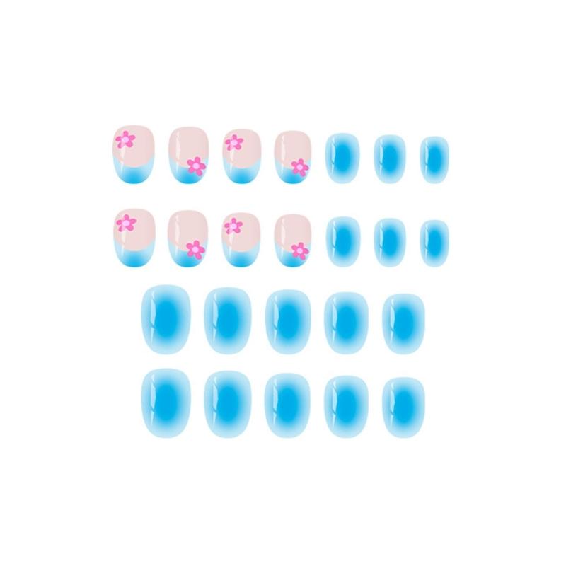 

24Pcs Plastic Blue French Tip False Nail Easy To Apply And Remove Press On Nail For Work Or Party 1