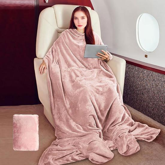 Travel Blanket Soft Fleece 2-in-1 Foldable Pillow Combo Flights Camping Car Trips Airplane Pillow Blanket with Luggage Strap