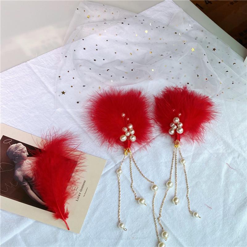 Feather Headdress Hair Clip - Cute Fairy Fur Hanfu Accessory for Girls