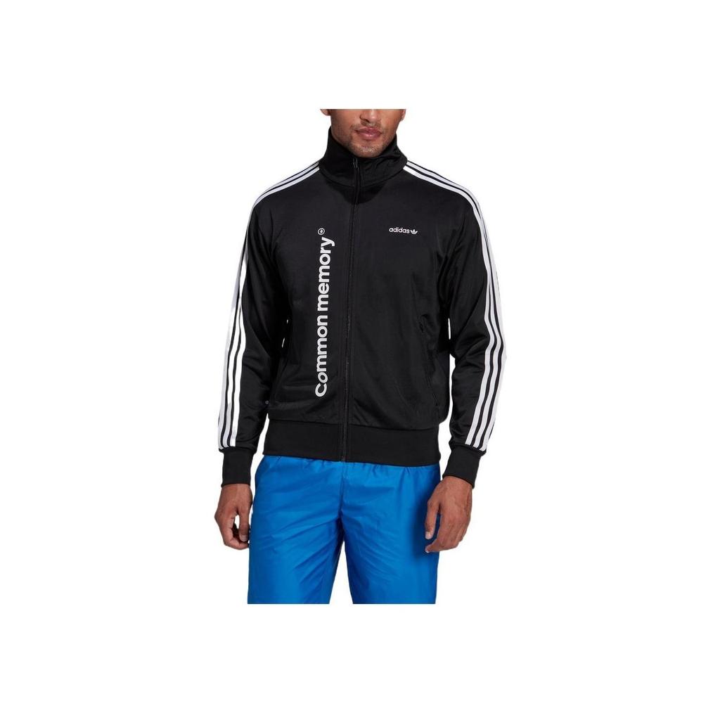 adidas Originals Kleeblatt Streifen Print Buchstaben Reißverschluss Trainingsjacke Herren Oberbekleidung Schwarz HC7133