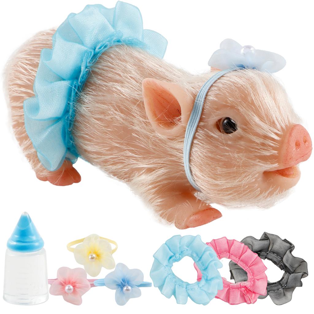 5In Silicone Pig Doll Toy Mini Soft Lifelike Silicone Pig Doll Cute Newborn Interesting Full Silicone Body Pig Toy with Clothes
