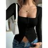 Women European Style Solid Color Square Neck Long Sleeve Slim Knit Bottoming Top