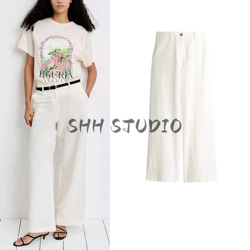Spring New Women's Clothing French Simplicity Wind High Waist Fashion Casual Linen Blended Loose Pants 1259341