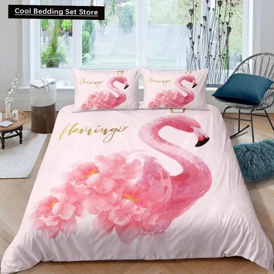 Flamingo Bettbezug Set Mädchenhaft Blumen Tropisches Tier Bettwäsche Set Rosa Floral Polyester Bettdeckenbezug für Mädchen Kinder Frauen