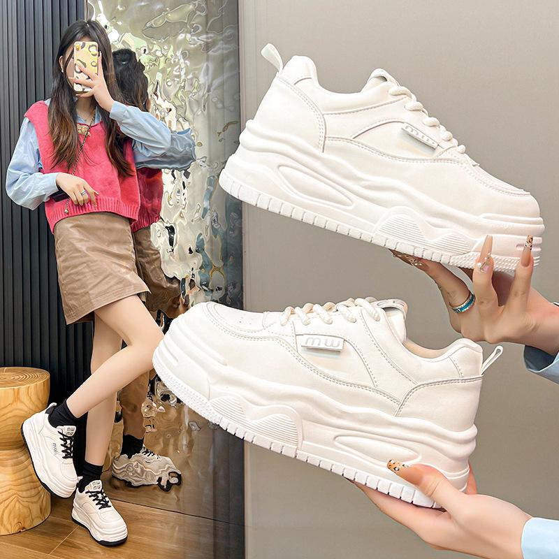 European leather thick-soled heightening little white shoes for women's 2025 spring and autumn new versatile single breathable muffin casual women's s