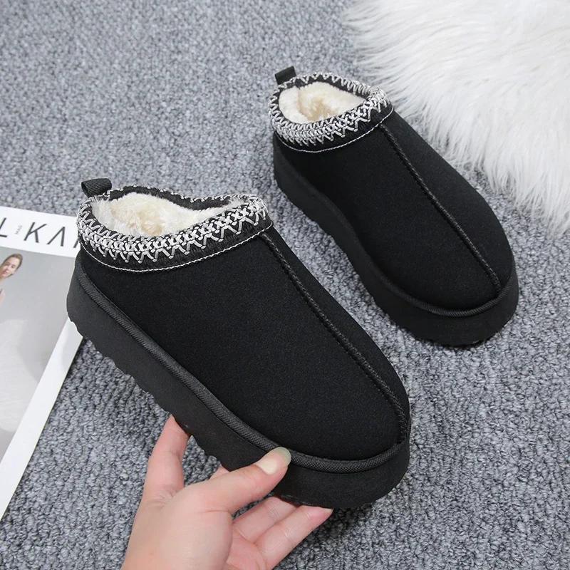 Značkové krátké plyšové teplé ploché pantofle na platformě semišové kotníkové sněhule dámské zimní kotníkové boty pro ženy