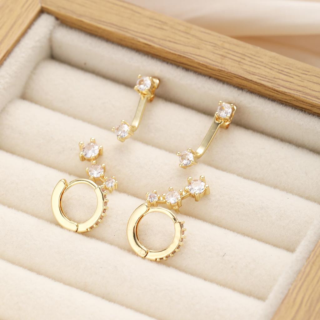 3pcs/Set Minimalist Crystal Gold Color Earrings Set Fashion Exquisite Zircon Stud Earring For Women Daily Wear Jewelry Gift 2026
