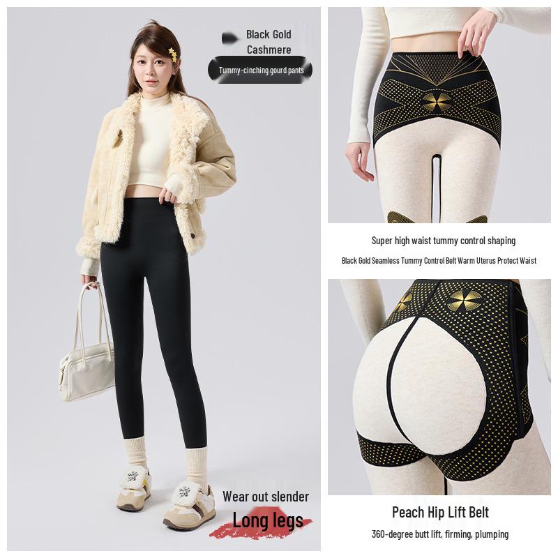 

2025 A/W Black Gold Cashmere Tummy Control High Waist Velvet Thickened Shark Pants XXL