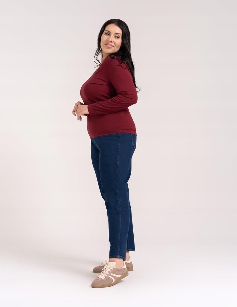 Women' Cotton Slim Fit Long Sleeve Blouse Moraj Wine Red