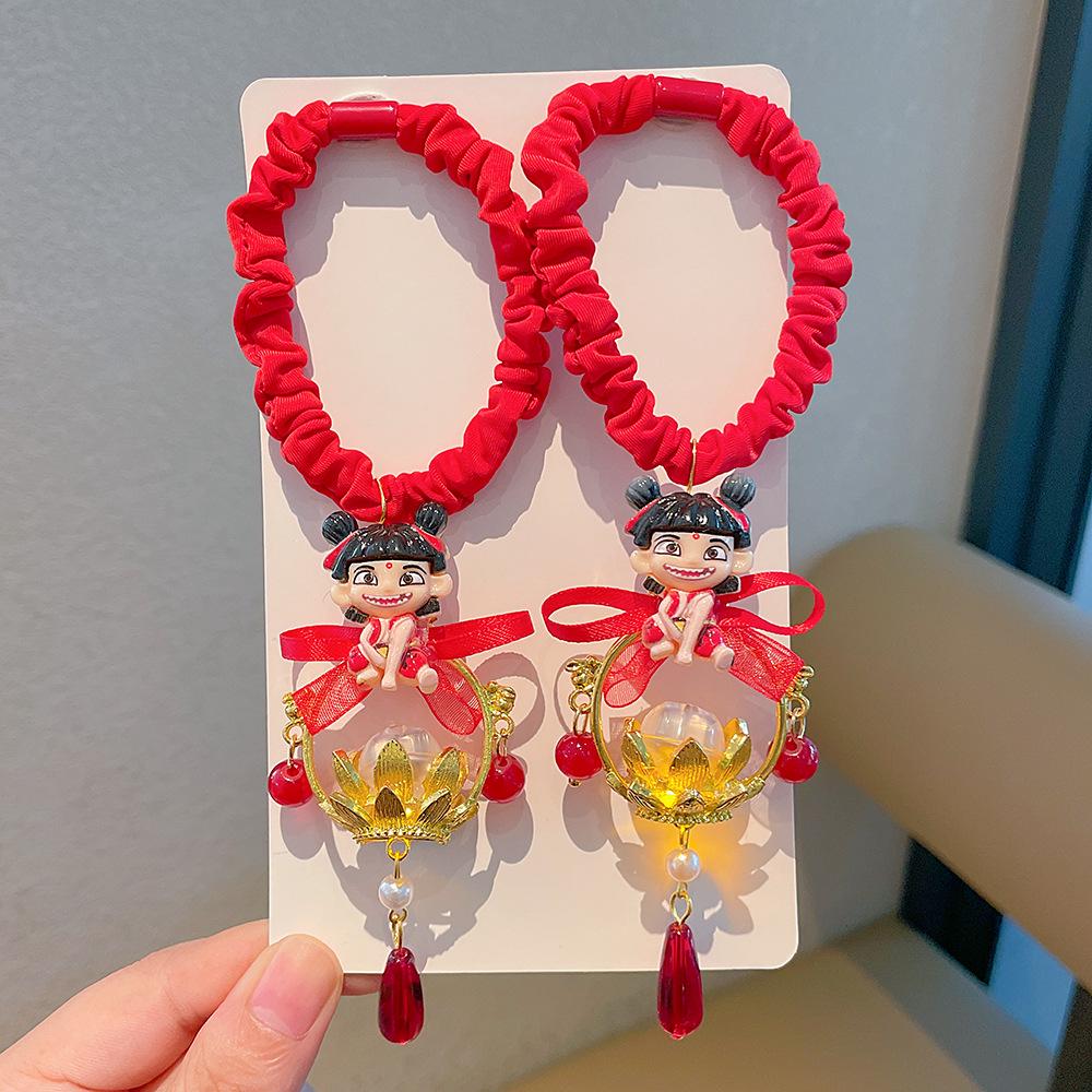 Nezha Panda Christmas Hair Ties & Headbands for Girls - No Damage Cartoon Hair Accessories