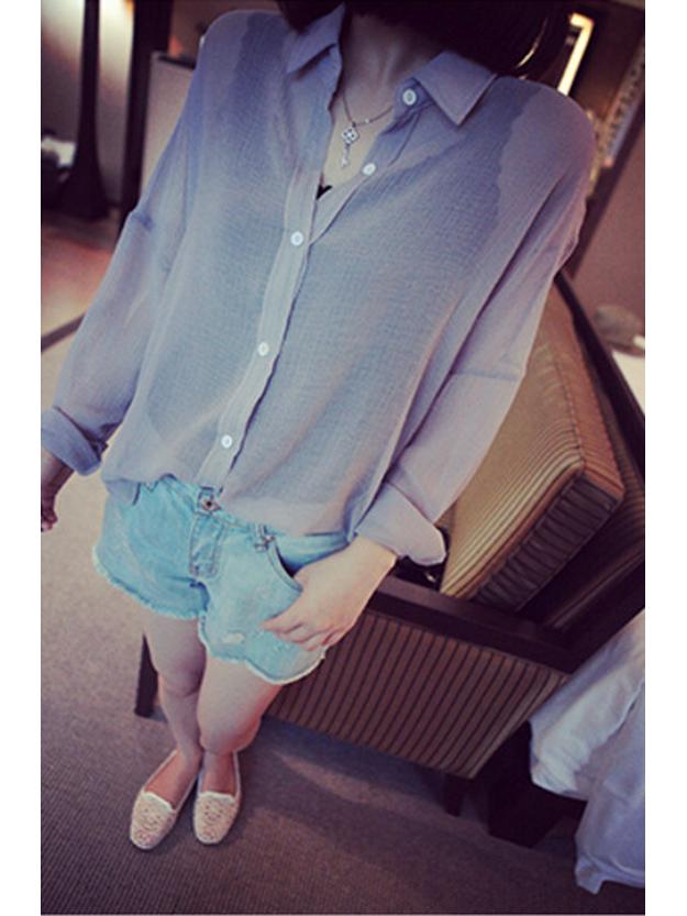 Dámská nadměrná velikost Korejský styl Šifonová košile na ochranu před sluncem - Brzké jaro/Léto Volné oblečení do klimatizace