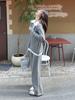 Chic Patchwork Gray Two-Piece Sweater Set: Women's Autumn/Winter Knit Top & Casual Pants