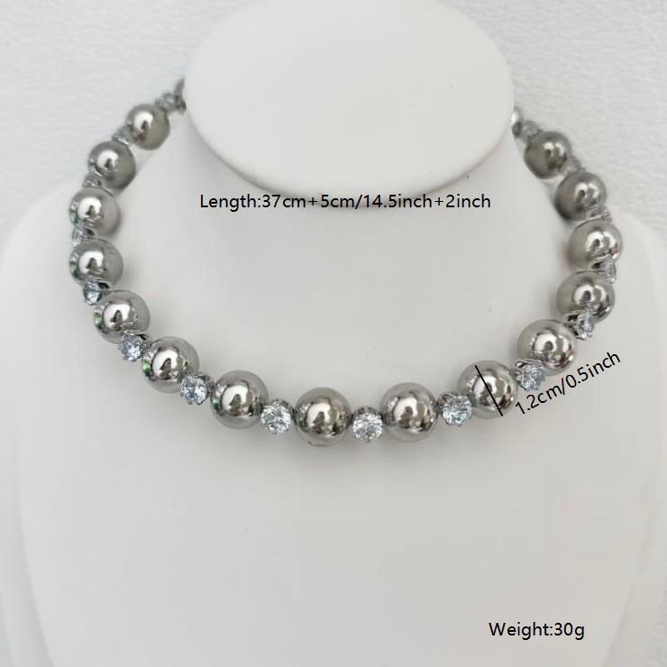 Beaded zircon metal clavicle chain necklace