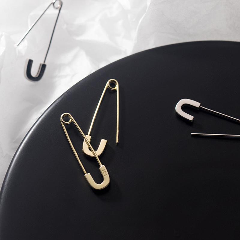 Real 925 Silver Jewelry Punk Style Minimalist Safety Pin Stud Earrings for Women Teens Girls 31mm