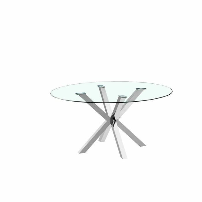 Table De Salle À Manger - 110 X 110 Cm - Verre Argenté - Acier - 4 Places