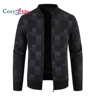 Maglione da uomo alla moda più cardigan lavorato a maglia scozzese con colletto da baseball spesso in velluto
