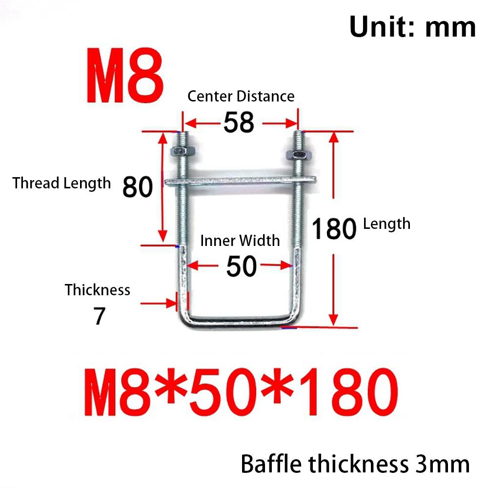 1Pcs With Baffle Pipe U-clamp Screws Right Angle U-bolt New Square Bolt for Square Tube