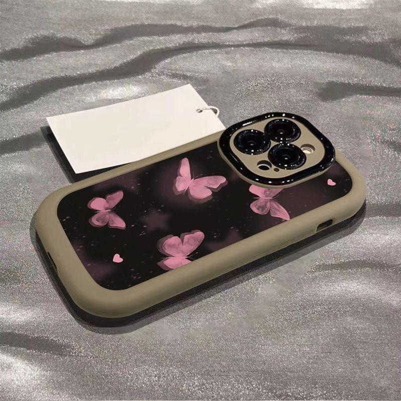 Soft Silicone Phone Case IPhone 14 Pro Max 15 16 17 Series With Pink Butterfly Design Anti Drop Full Cover Cute Kawaii Style