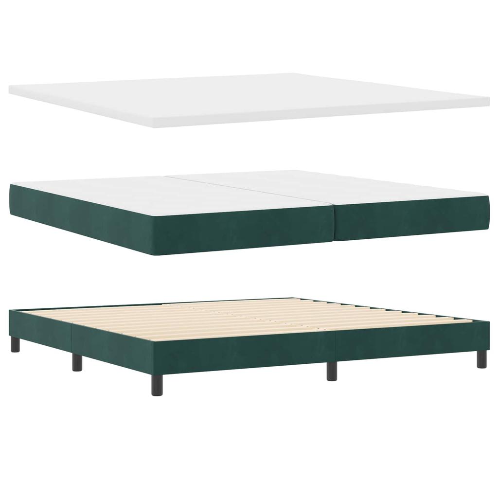 LED Box Spring Bed with Mattress Dark Green 200 x 200 cm Velvet