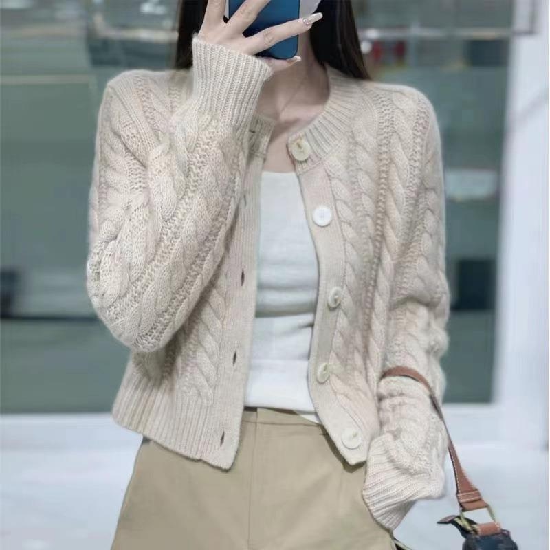 Autumn and Winter New Thickened Knitted Sweater Women's Crew Neck Sweater Cardigan Loose Lazy Twist Knitted Top Jacket