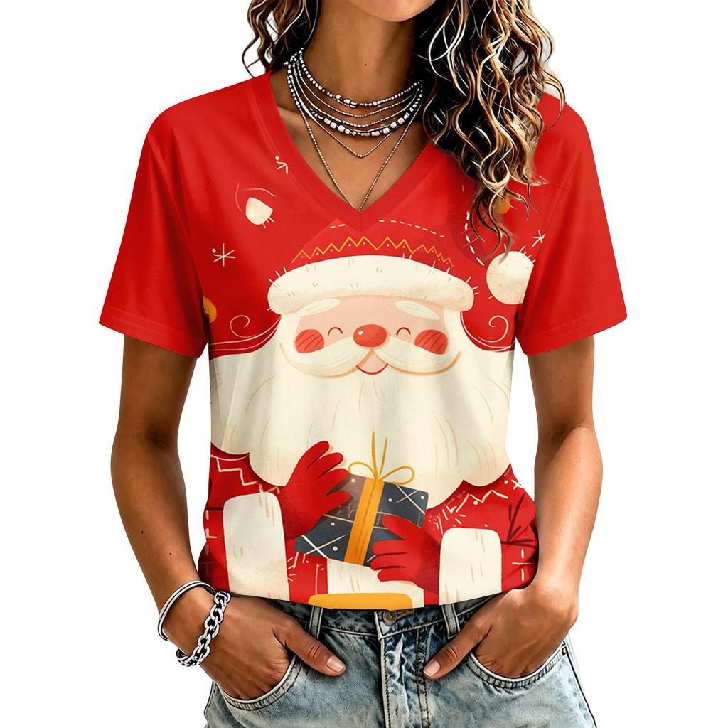 Women's Casual Christmas Printed Short Sleeve T-Shirt for Holiday and Everyday Wear