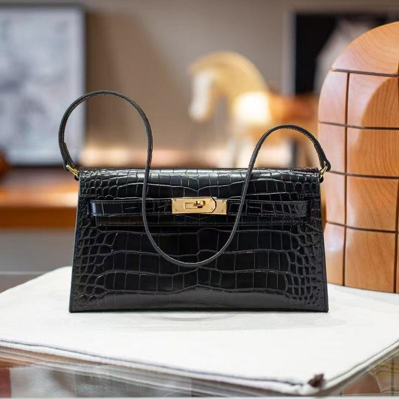 

New Leather Women s Bag Goat Pattern Leather Vertical Open Pattern Erin One Shoulder Armpit Bag Long Clutch 27.5*15.5*5CM