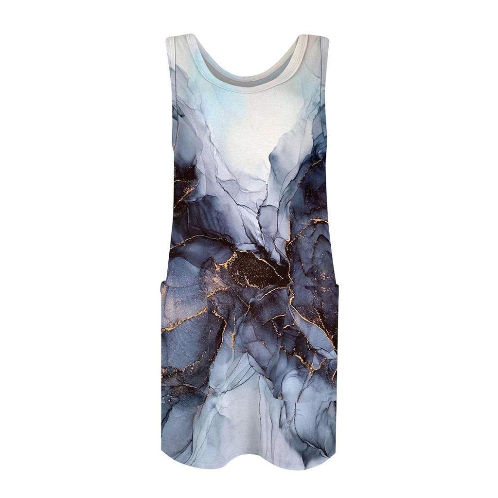 Women's Summer Casual Fashion Sleeveless Tank Pocket Beach Gradient Print  Dresses