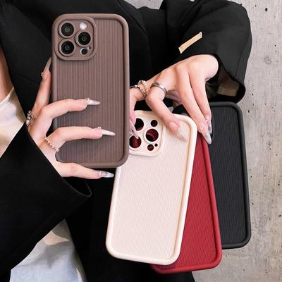Applicable To IPhone 15 Mobile Phone Case Solid Color Wick Pattern Apple 14 Fine Hole Anti-fall 12 Protective Case