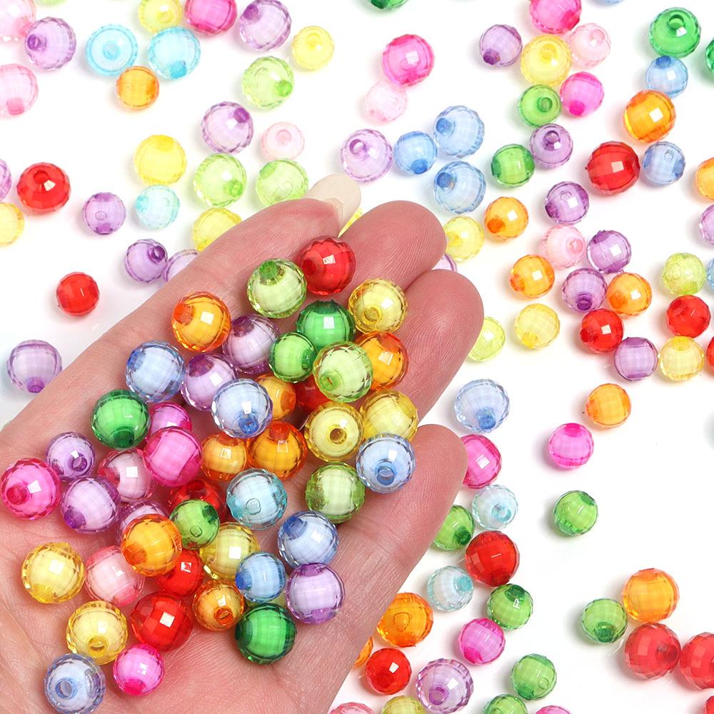 Acrylic Faceted Bead-in-Bead Round Beads, Transparent Colors, DIY Jewelry Accessories for Bracelets & Necklaces